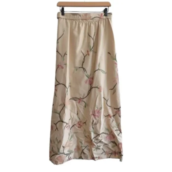 VINTAGE OSCAR DE LA RENTA Tafetta Floral Embroidered Maxi Skirt Wedding - US 4 - Picture 1 of 15